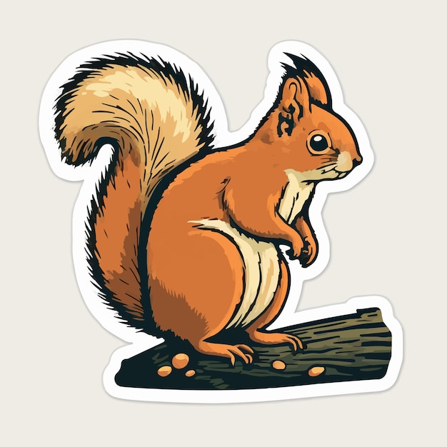 Vector detailed drawing of a squirrel peeking out from behind a tree trunk