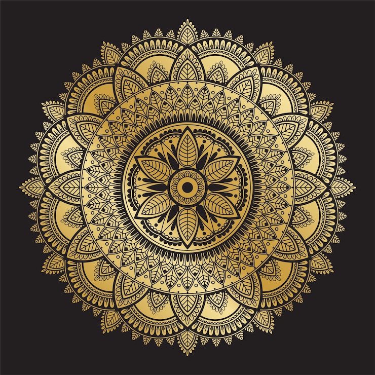 Vector detailed ethnic golden mandala on black background