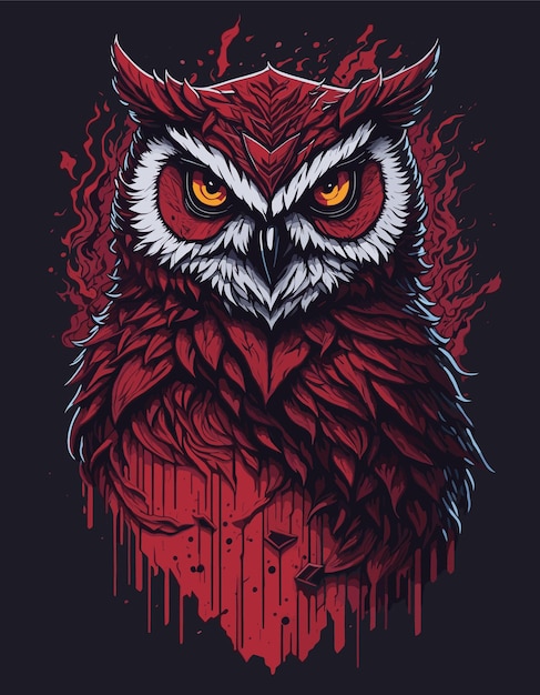 Detailed evil owl illustration Gothic style Studio Ghibli touch red color magic fantasy art 3D