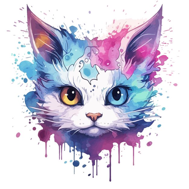 A detailed face cartoon cat white