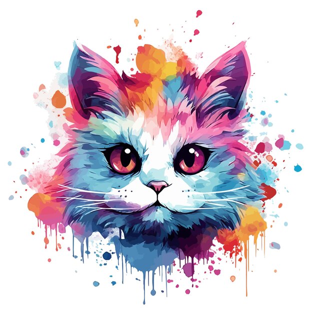 a detailed face cartoon cat white