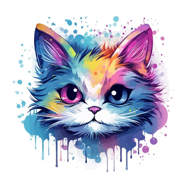 a detailed face cartoon cat white