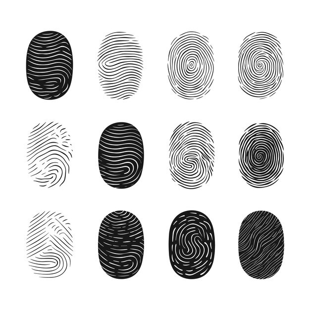 Vector detailed fingerprints flat illustration set