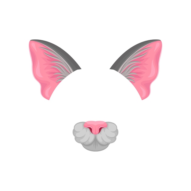 Vettore icona vettoriale piatta dettagliata delle orecchie e del naso del gatto rosa maschera di animale domestico elemento del costume di carnevale design per app mobile