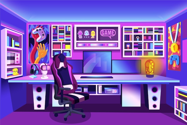 Detailed gamer room illustration