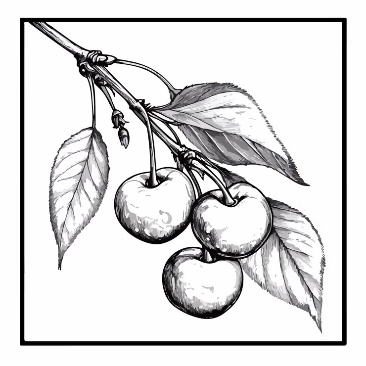 Vector detailed hand drawn cherry sketch for creative designs