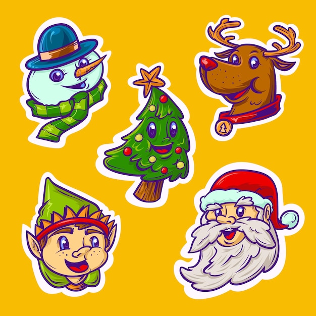 Detailed hand drawn christmas sticker collection