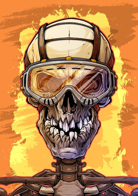 Detailed human skull with protective glasses