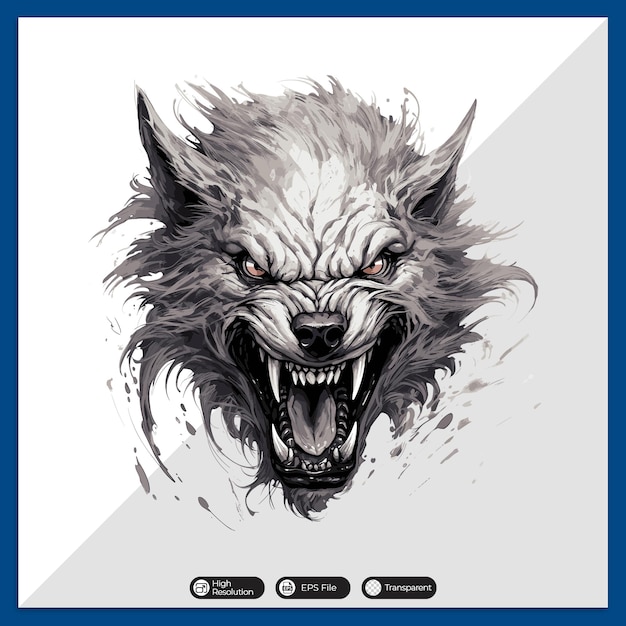 A detailed illustration angry evil wolf