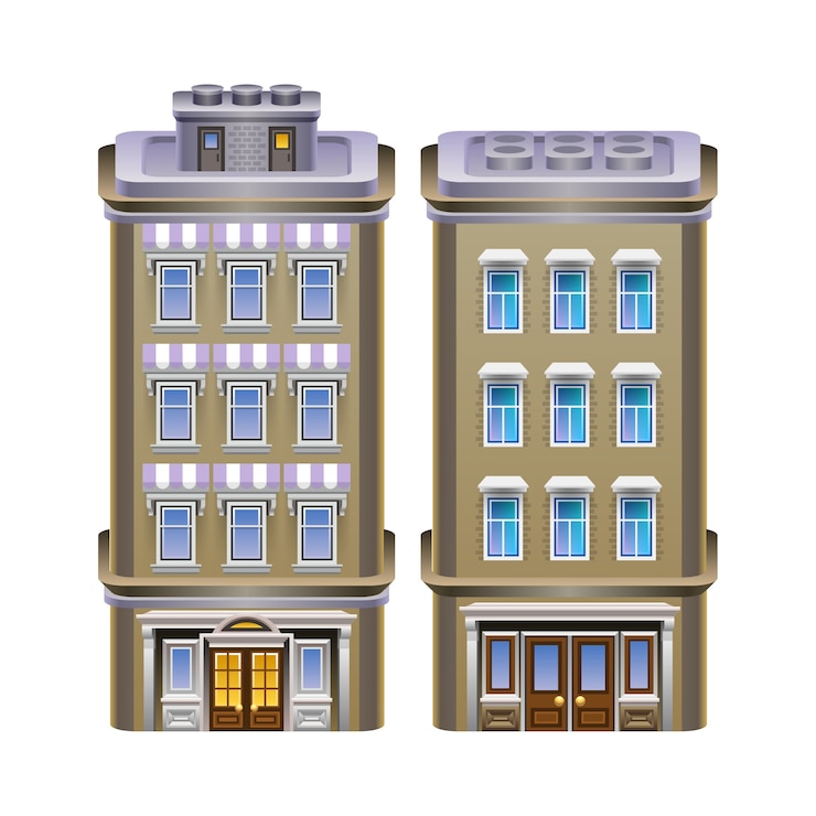 Vector detailed illustration of buildings.   