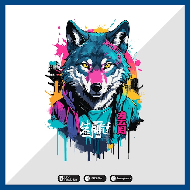 A detailed illustration colorful wolf