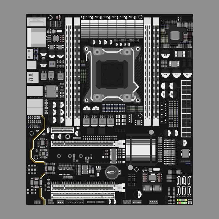 Vector detailed illustration of a computer motherboard