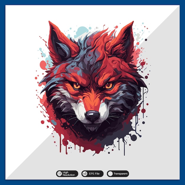 A detailed illustration face evil ninja wolf