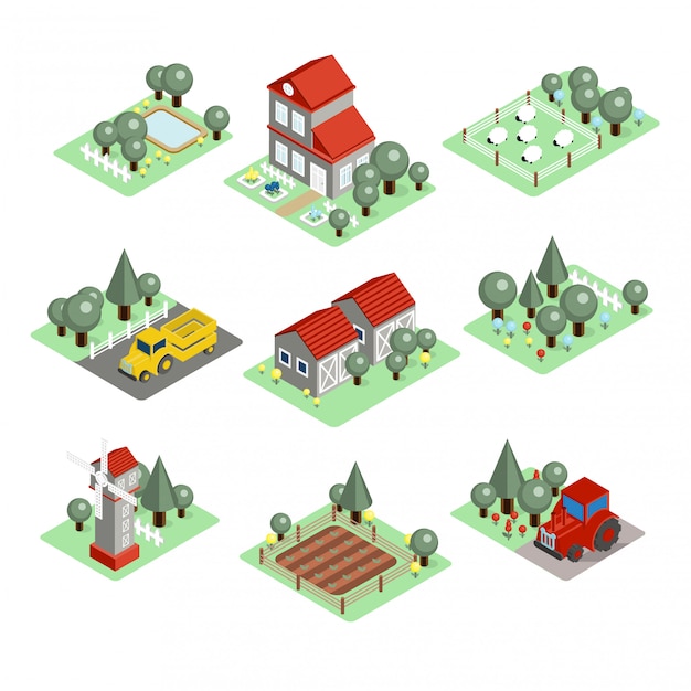 Detailed Illustration of a Isometric Farm