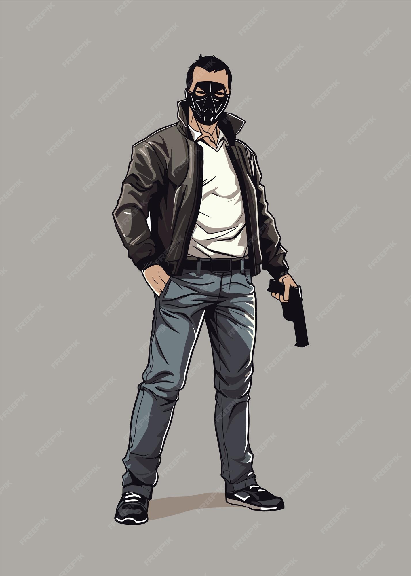 Premium Vector | Detailed illustration of a man mafia with gun in hand