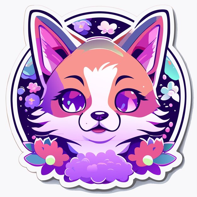 Vector a detailed illustration a print of vivid cute cat head happy dog and cat fantasy flowers splash