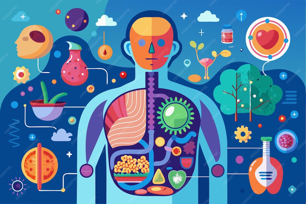 A detailed illustration showcases human metabolism highlighting organs Biology Diagrams