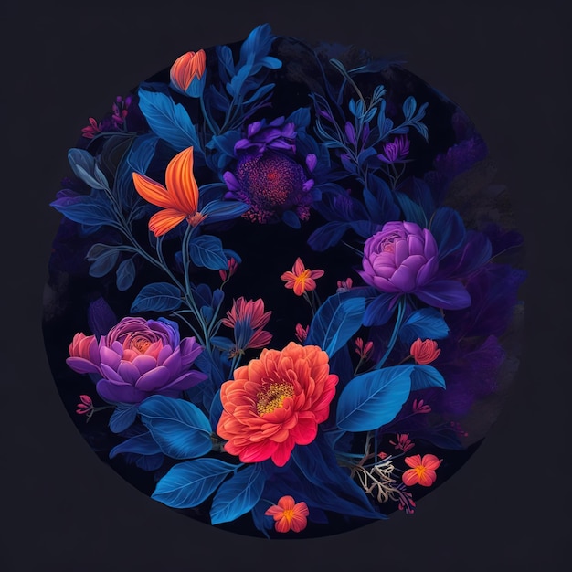 detailed illustration vector of rounded colorful flowers fantasy art