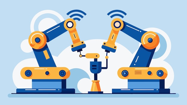 A detailed image of two robotic arms working in perfect sync thanks to the improved communication