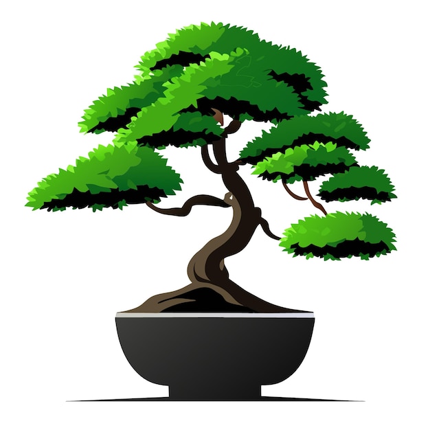 Illustrazione dettagliata del vettore dell'albero dei bonsai isolato su sfondo bianco