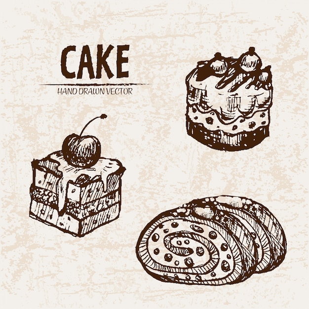 Detailed line art slices of cake