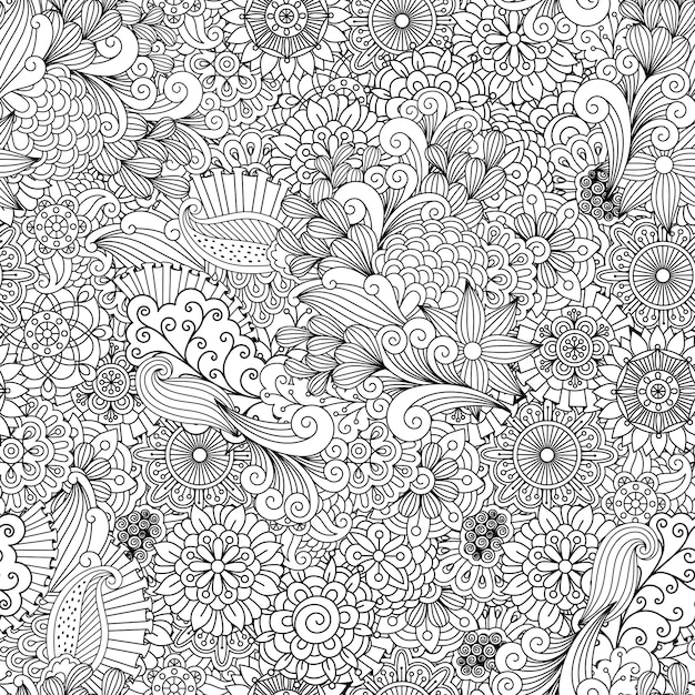 Detailed line ornamental background with flowers