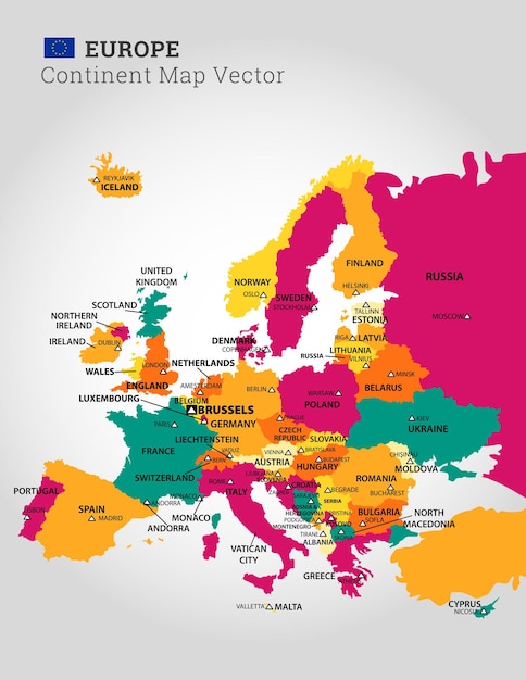 ヨーロッパのベクトル図の詳細な地図