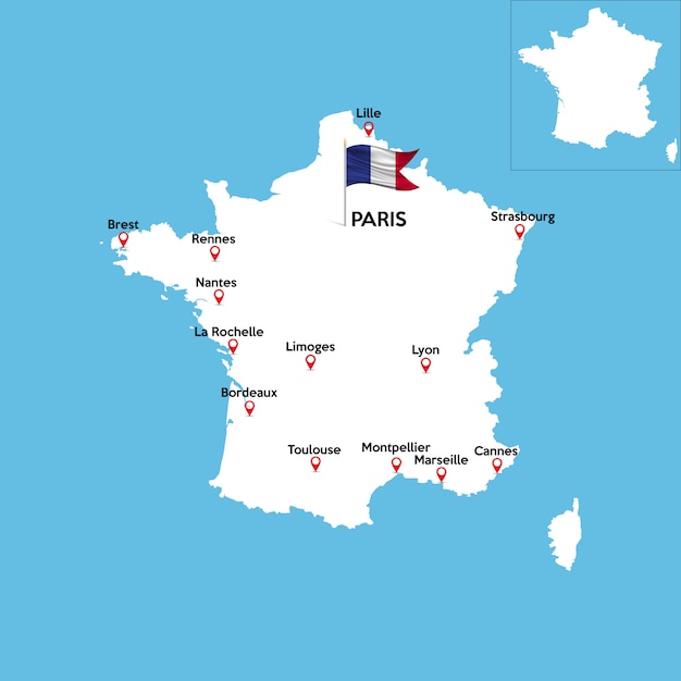 Vettore mappa dettagliata della francia