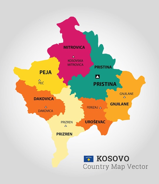 Detailed Map Of Kosovo Vector Illustration