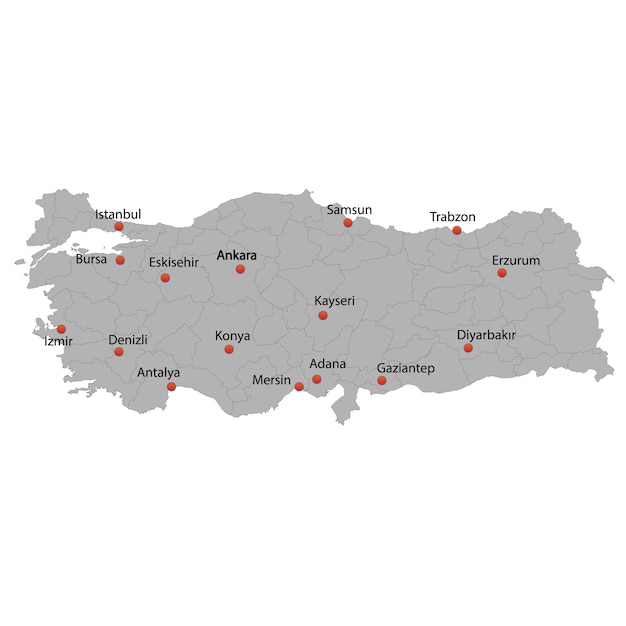 터키의 상세한 지도