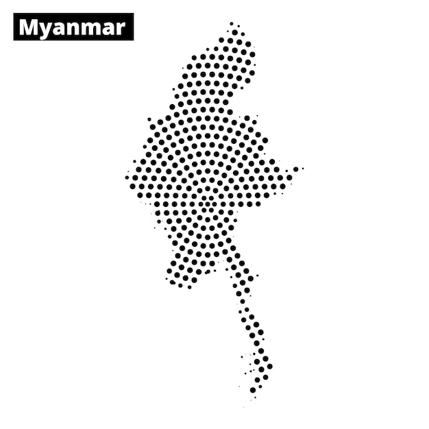 Detailed map outline of Myanmar showcasing its distinctive geographic shape