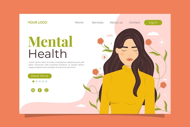 Detailed mental health landing page template