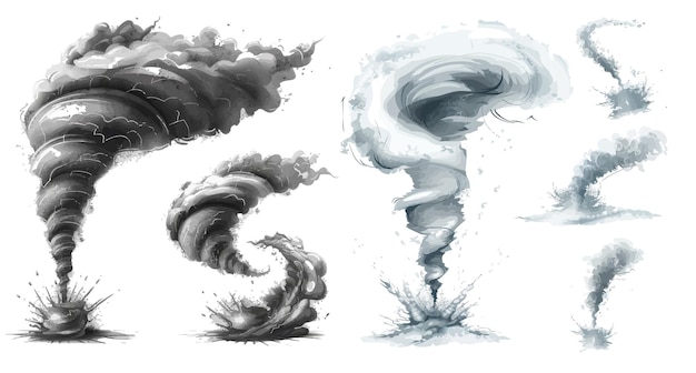 Vector detailed modern illustration of a storm funnel in the shape of a tornado