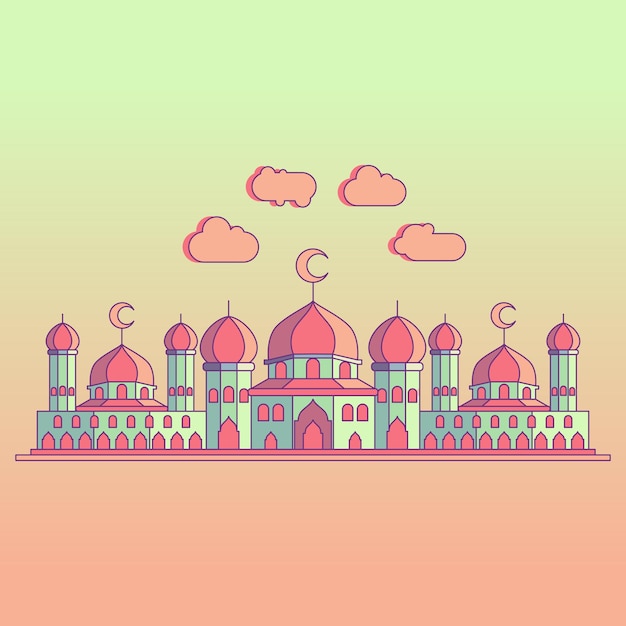 Detailed mosque colorful illustration with shading