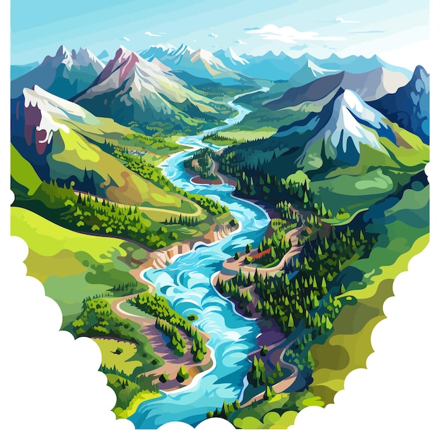 Detailed mountains and river in the middle