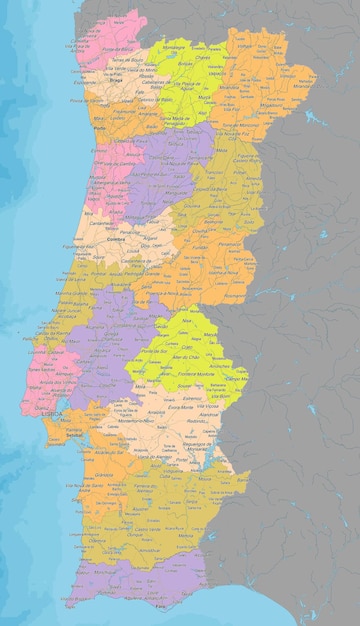 Premium Vector  Detailed political vector map of portugal