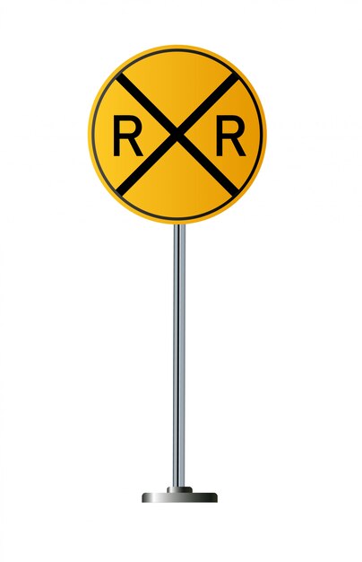  detailed railway warning signs isolated on white background.