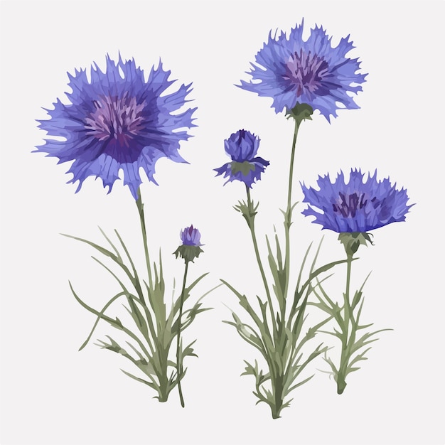 Vector detailed and realistic vector illustration of a blooming cornflower flower