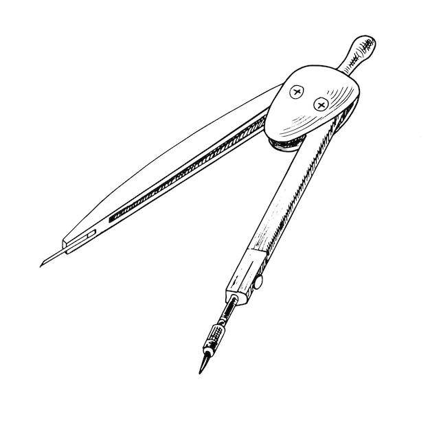 Detailed retro sketch drawing of school compasses