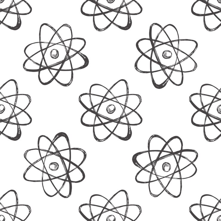 Vector detailed retro style atomic structure seamless pattern vintage sketch drawing doodle
