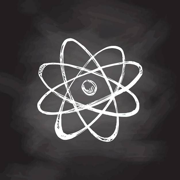 Detailed retro style atomic structure sketch on chalkboard background