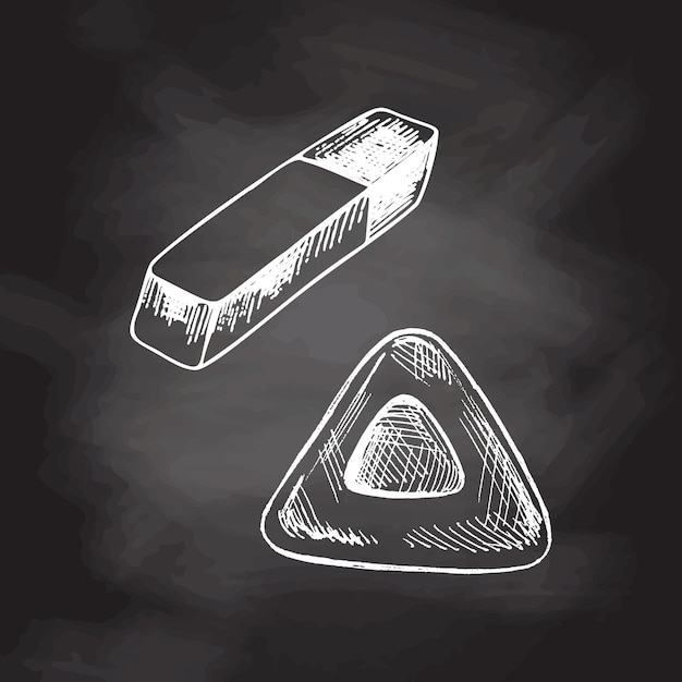 Vector detailed retro style erasers sketch on chalkboard background