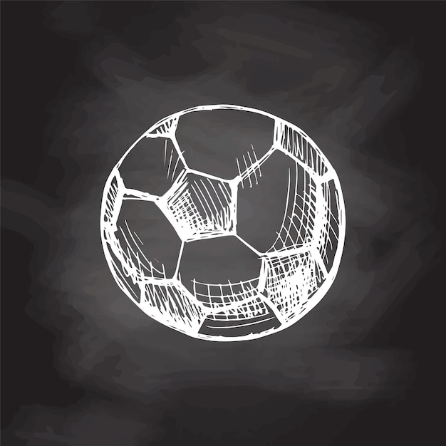 Vector detailed retro style soccer ball sketch on chalkboard background