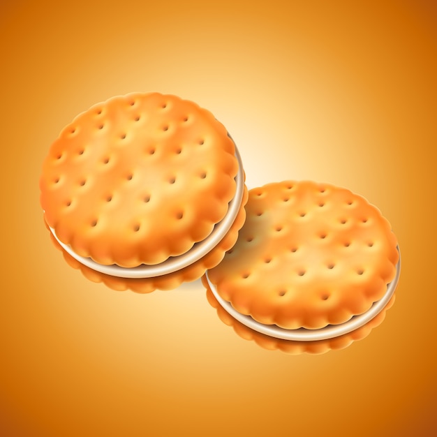 Vector detailed sandwich cookies or crackers with cream filling. easy to use in design. food and sweets, baking and cooking theme.