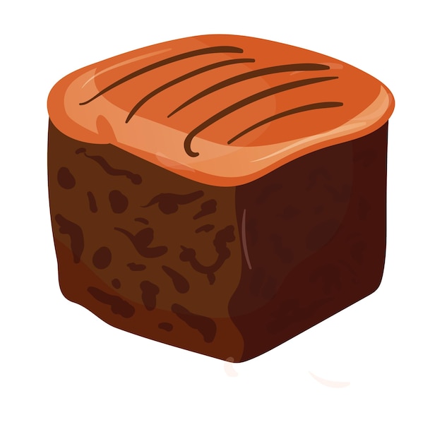 Detailed single piece of chocolate cake vector illustration delicious dessert with icing and