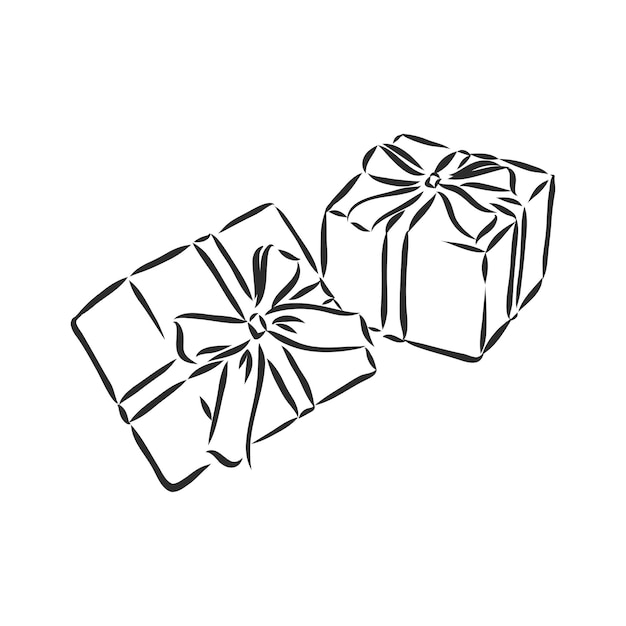 흰색 배경에 선물 상자의 상세한 스케치 선물 상자, 흰색 배경에 벡터 스케치