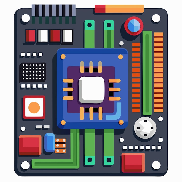 Vector detailed vector design of computer motherboard hightech electronics graphics