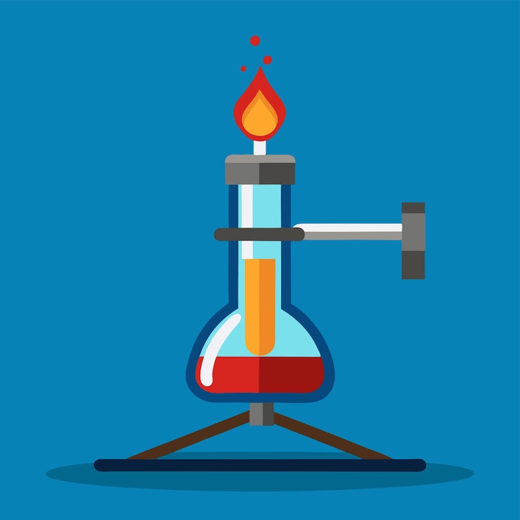 Vector detailed vector illustration of a bunsen burner with flame gas control and metal base