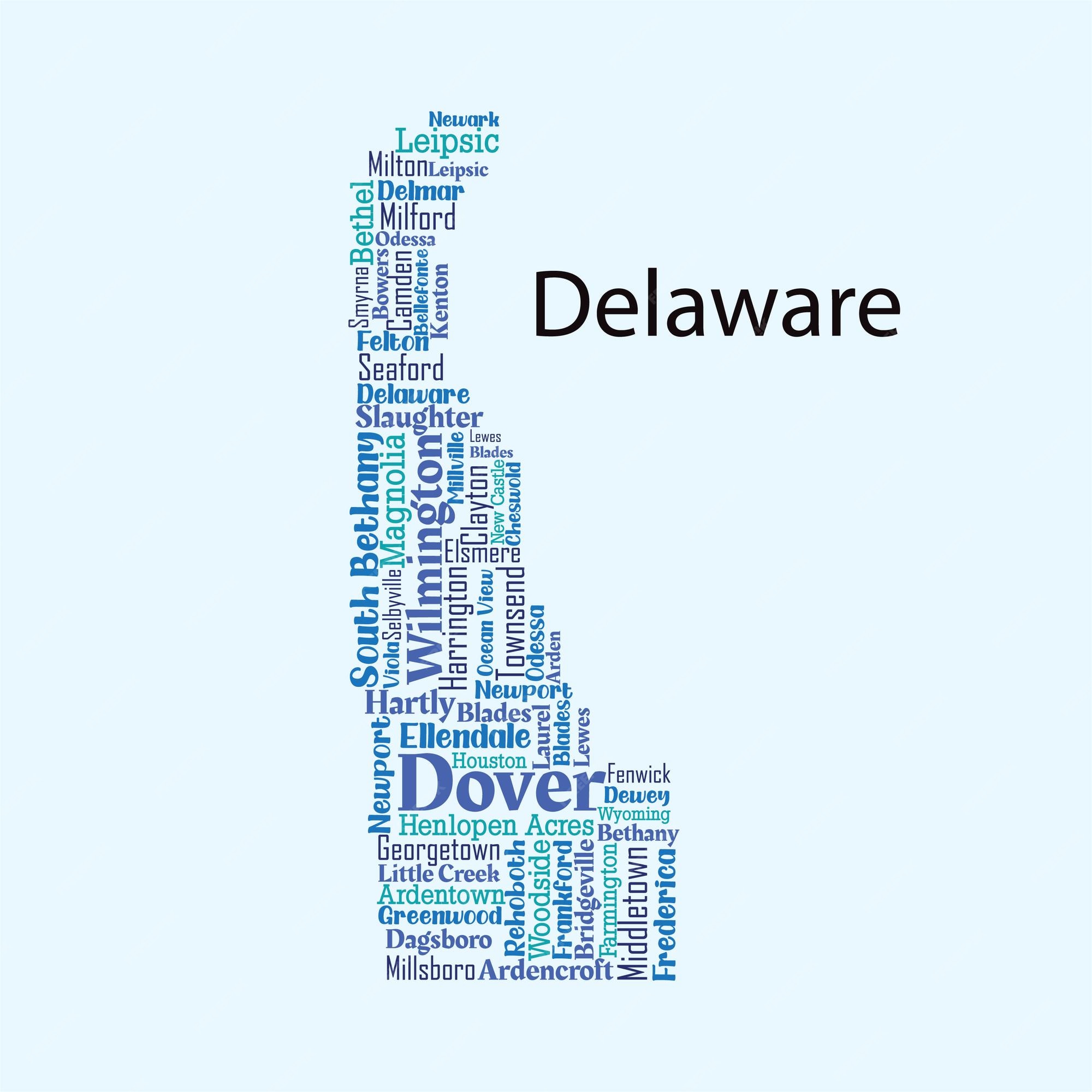 Premium Vector Detailed vector map of delaware with the names of all