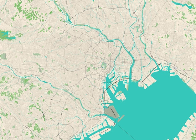 Detailed vector map of Tokyo Japan